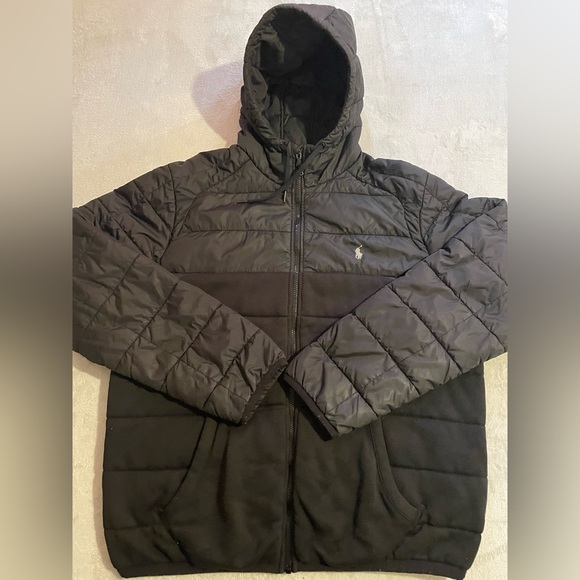 Polo Ralph Lauren Down Puffer Jacket Mens XL Full Zip Hooded Quilted Black - Picture 1 of 4